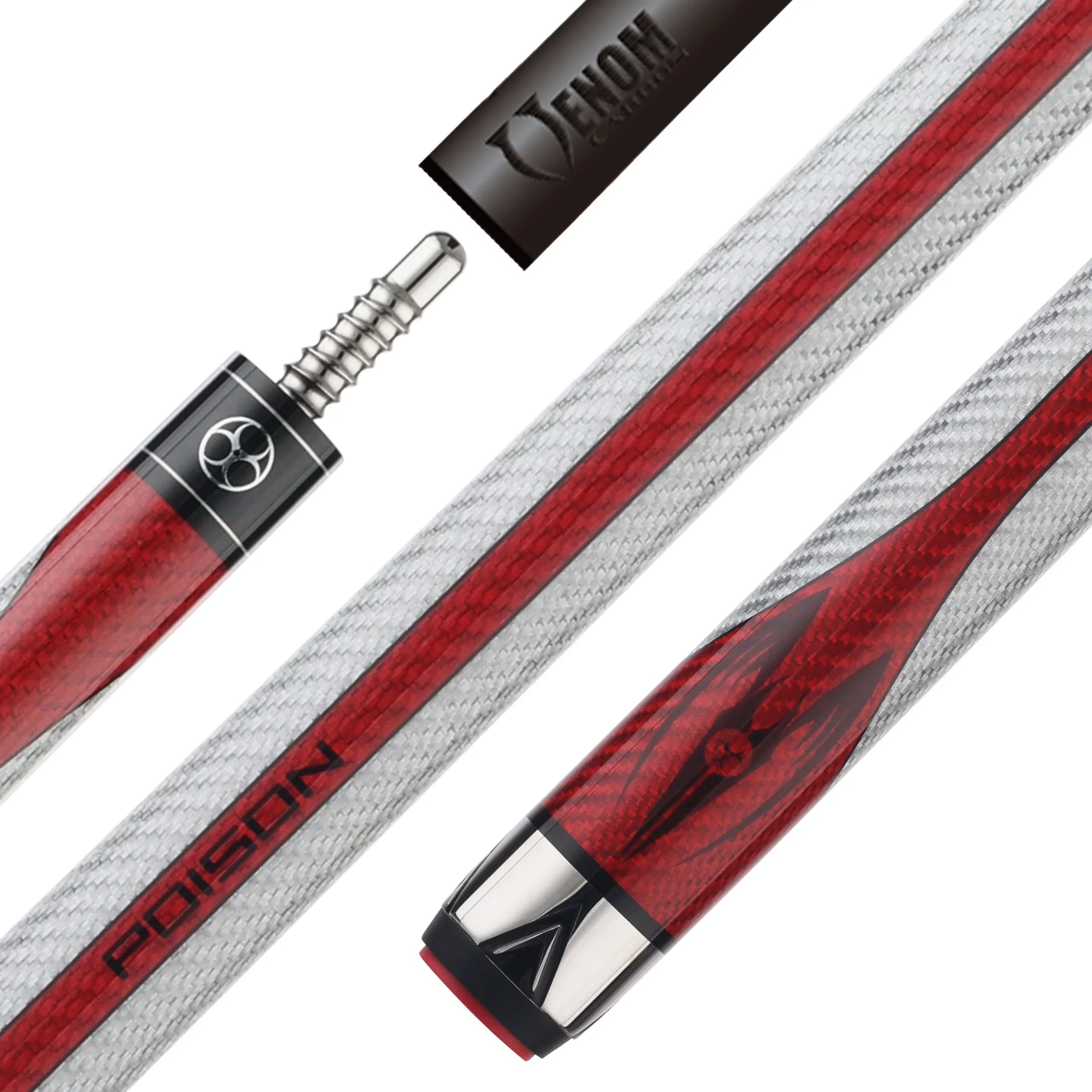 Poison Maelith Pool Cue with Carbon Fiber Shaft - Grey/Red
